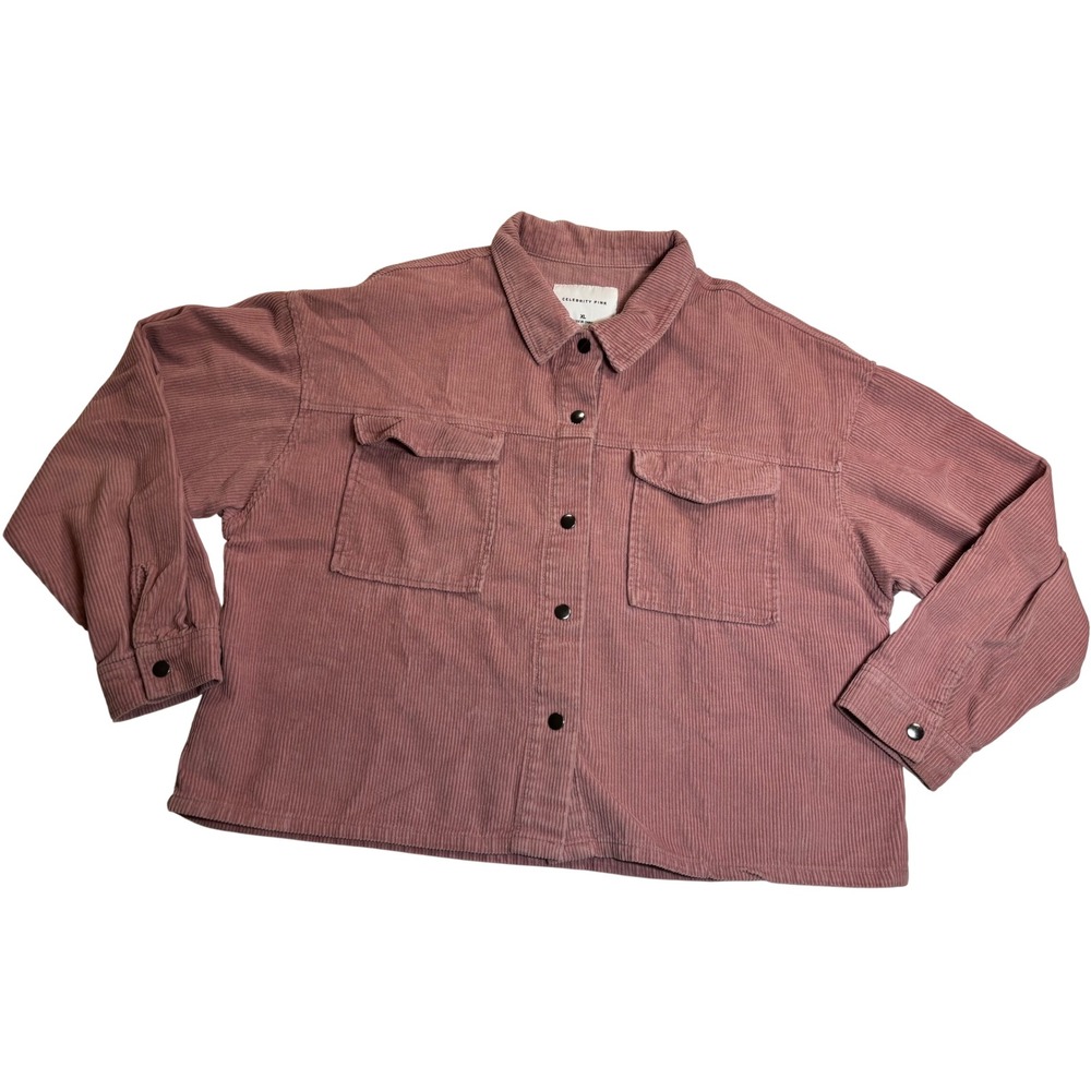Celebrity Pink Corduroy Shirt Jacket Women's Pink Excellent Boxy Utility XL